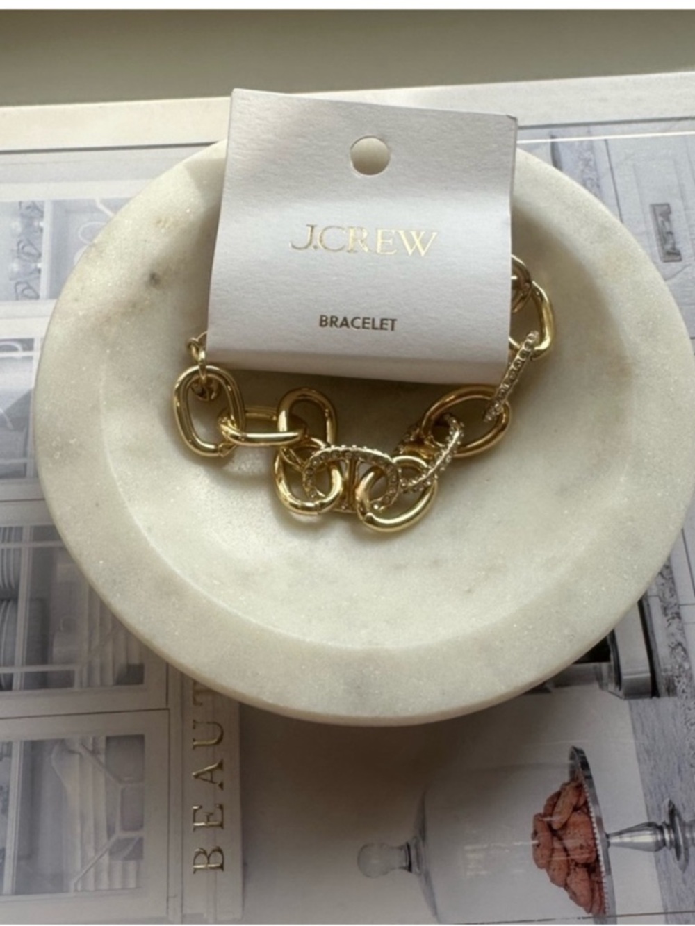 New! J.Crew Gold Crystal Chain Link Bracelet (1074) NWT - Picture 2 of 3